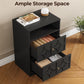 May in Color Large Nightstand with 2 Drawers, Modern Side Table with Charging Station and Diamond Carvings, Accent End Table for Living Room, Bedroom, Entryway, Black