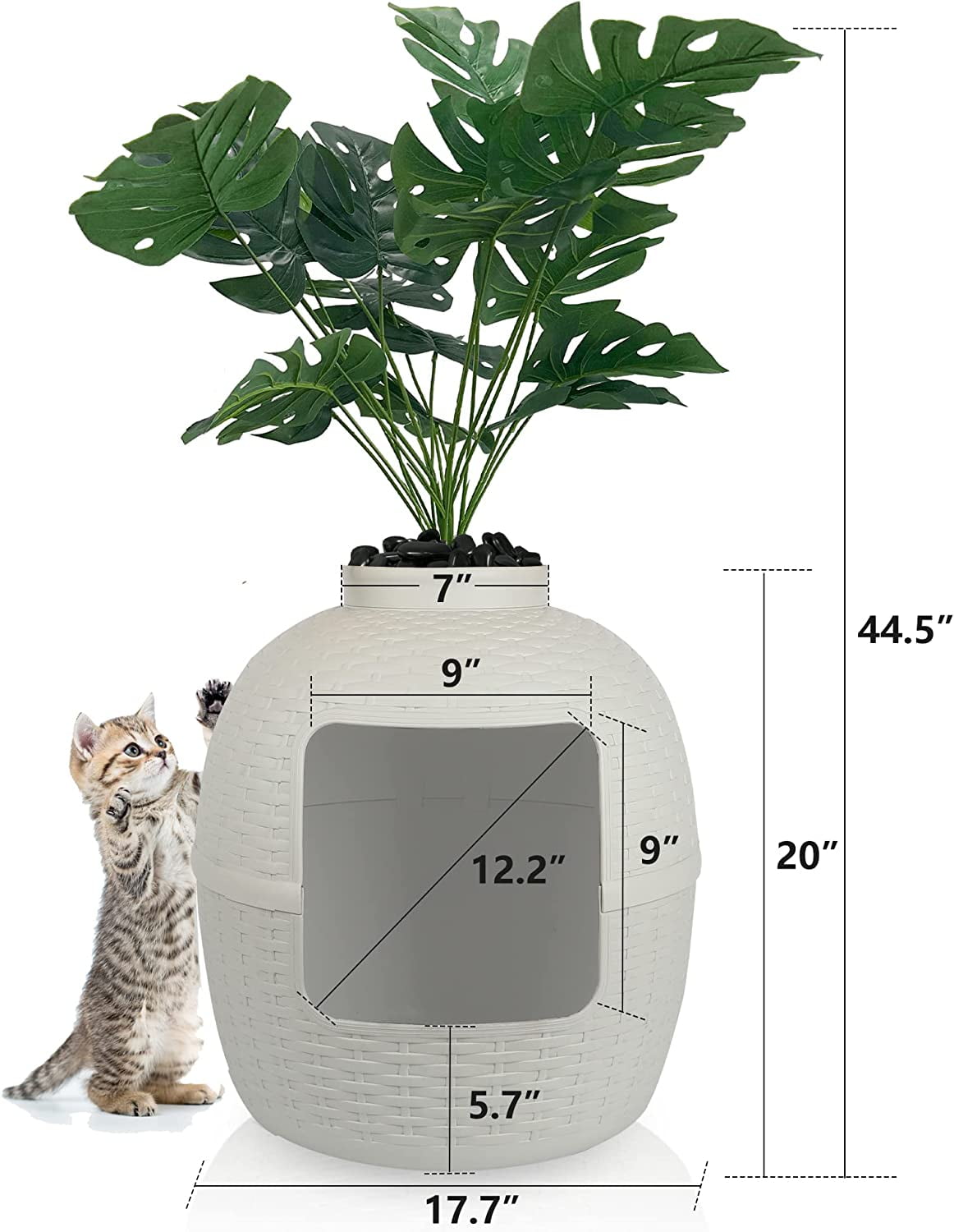Superjoe Plastic Hidden Cat Litter Box with Decorative Planter,Gray