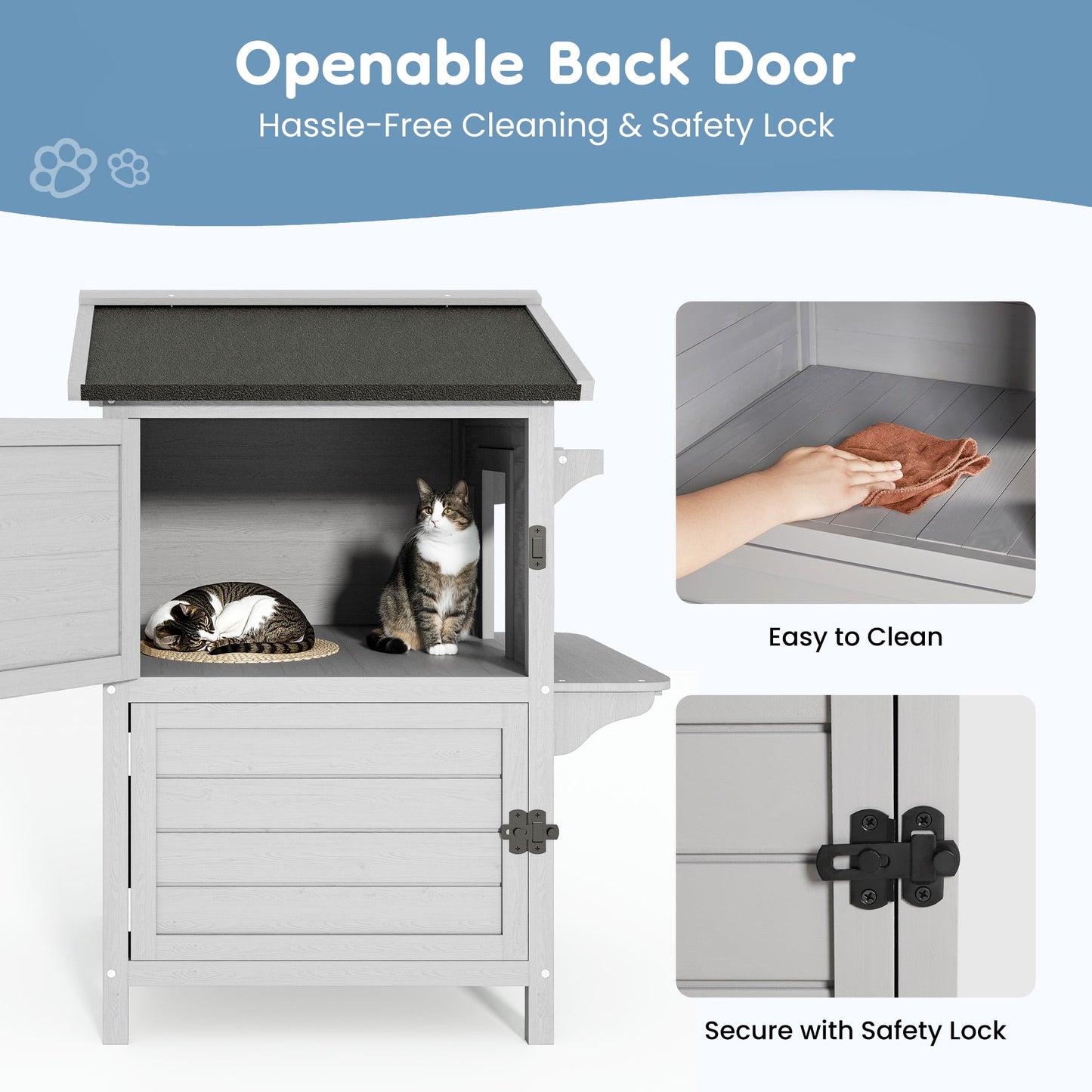 Outdoor Cat House for Multiple Cats, Wooden Cat Shelter with Weatherproof Roof, Large 2-Tier Cat Condo with Ventilation & Easy Access, Feral Cat House for Indoor or Outdoor Use