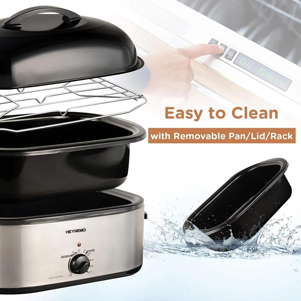 CozyHom 18 Quart Electric Roaster Oven Stainless Steel Roaster Oven for Turkey With Self-Basting Lid Removable Insert Pot, Silver