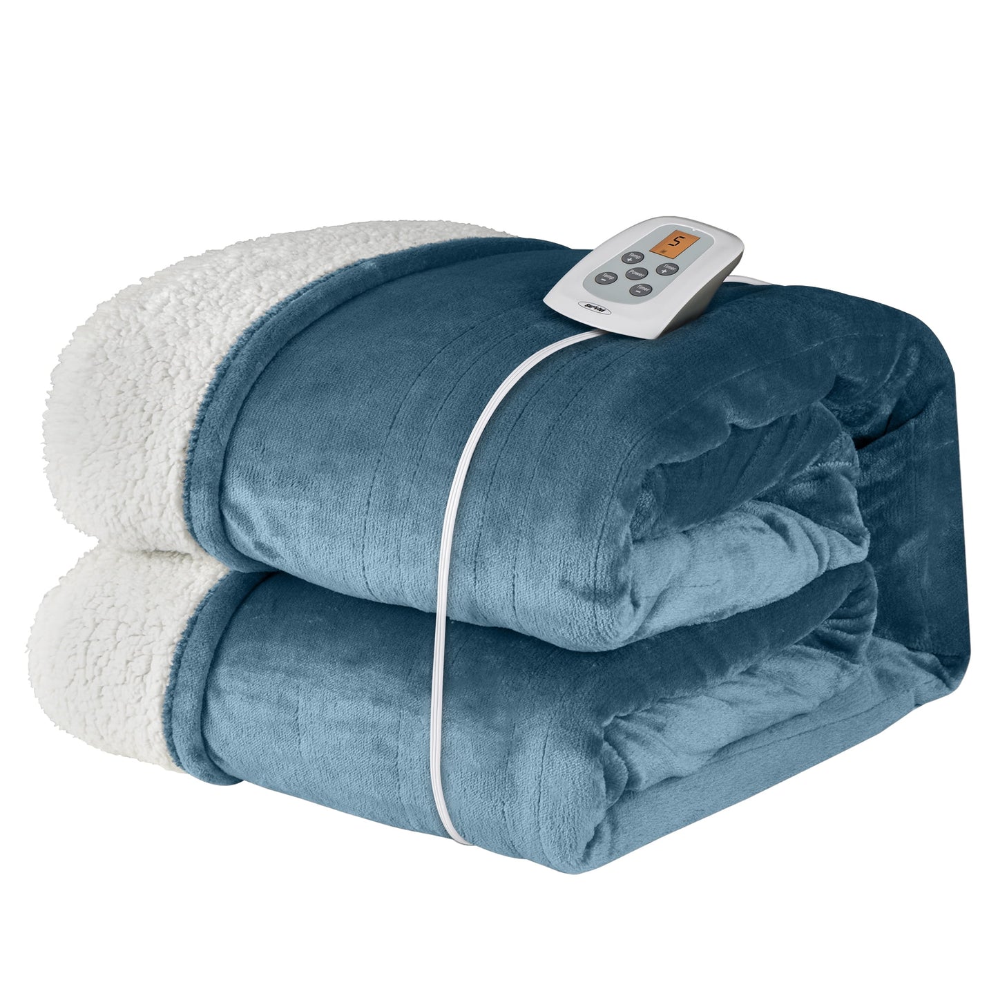 Mayincolor Electric Heated Blanket, 84" x 62" Twin Size Electric Blanket with 10 Heating Levels and 12 Hours Auto-Off, Soft Flannel and Sherp Blanket with ETL & FCC Certification, Blue