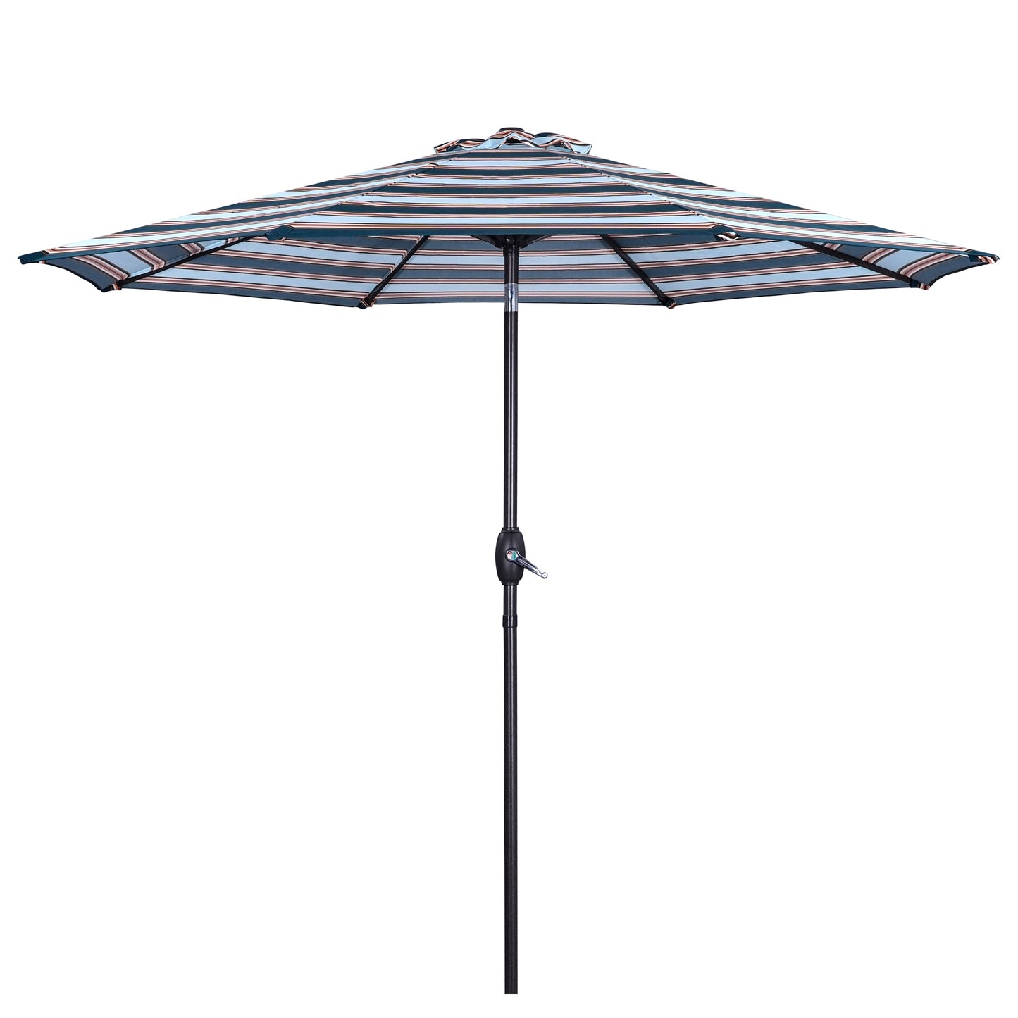 Superjoe 9 ft Striped Patio Umbrella Market Umbrella with Push Button Tilt and Crank, Blue & Brown Stripe