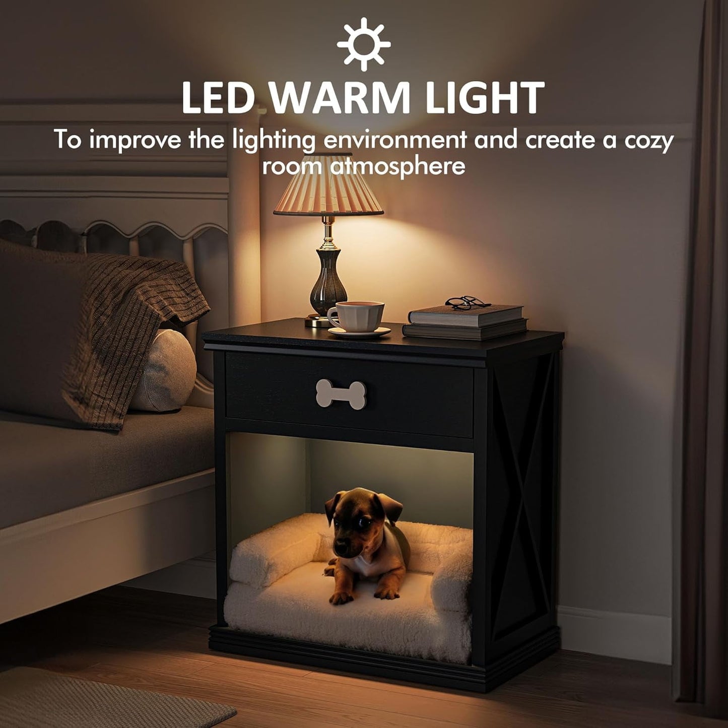 Superjoe LED Nightstand, Multi-Functional Nightstand with Drawer, End Table for Bedroom