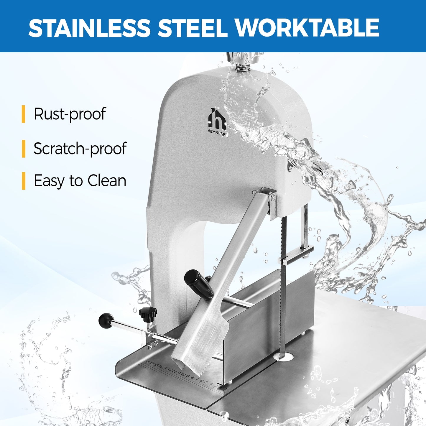 Heynemo Electric Bone Saw, 1500W Meat Cutting Bandsaw with 0.16-7.9" Thickness Range, 5 Blades for Beef, Pork, Fish