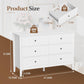 Heynemo 6 Drawer White Dresser for Bedroom, Modern Storage Chest for Living Room, Study Room