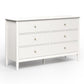 May in Color Fluted 6 Drawer Dresser, Wide Modern Chest of Drawers, Large Wood Storage Cabinet Organizer for Bedroom, Living Room, Hallway, Entryway, White