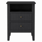 Heynemo Black Fluted Nightstand with 2 Drawers, Modern Wooden Sofa Table for Small Spaces, Tall End Table for Bedroom, Living Room