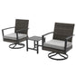 Royalcraft 3 Pieces Patio Bistro Set with Swivel Chair and Small Side Table, All Weather Rattan Chairs with Water-Resistant Cushions & Metal Frame, Outdoor Rocking Chairs, Grey