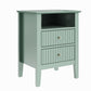 May in Color Green Fluted Nightstand with 2 Drawers Set of 2, Modern Wooden Sofa Table with Storage for Small Spaces, Tall End Table for Bedroom,Living Room, Couch Coffee Table