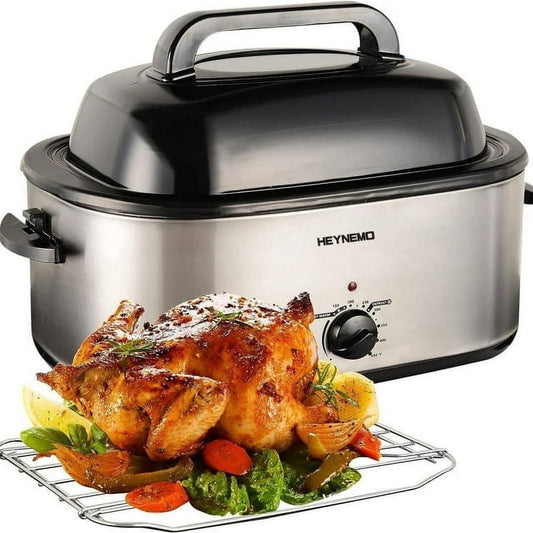 Superjoe 24 QT Electric Roaster Oven, Stainless Steel Roaster Pan with Self-Basting Lid Removable Insert Pot, Silver