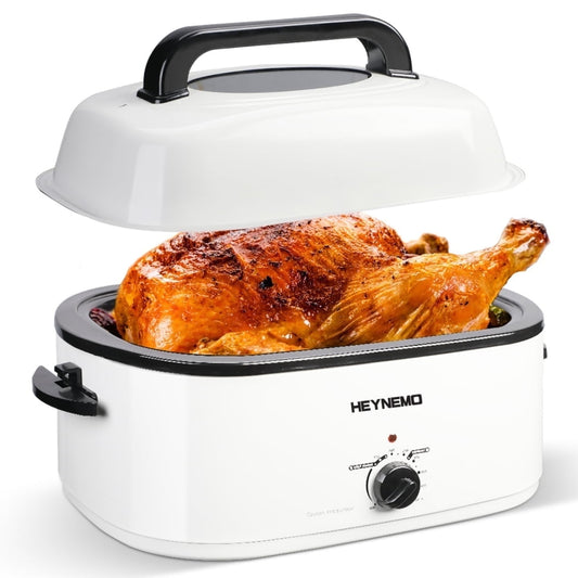 Superjoe 24 QT Electric Stainless Steel Turkey Roaster Oven, Self-Basting Lid Removable Insert Pot , White