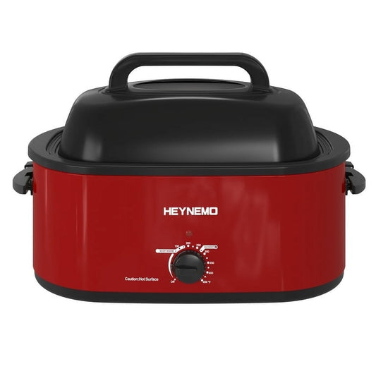 24 Quart Electric Roaster Oven, Stainless Steel Buffet Turkey Roaster Oven with Self-Basting Lid Removable Pan, Red