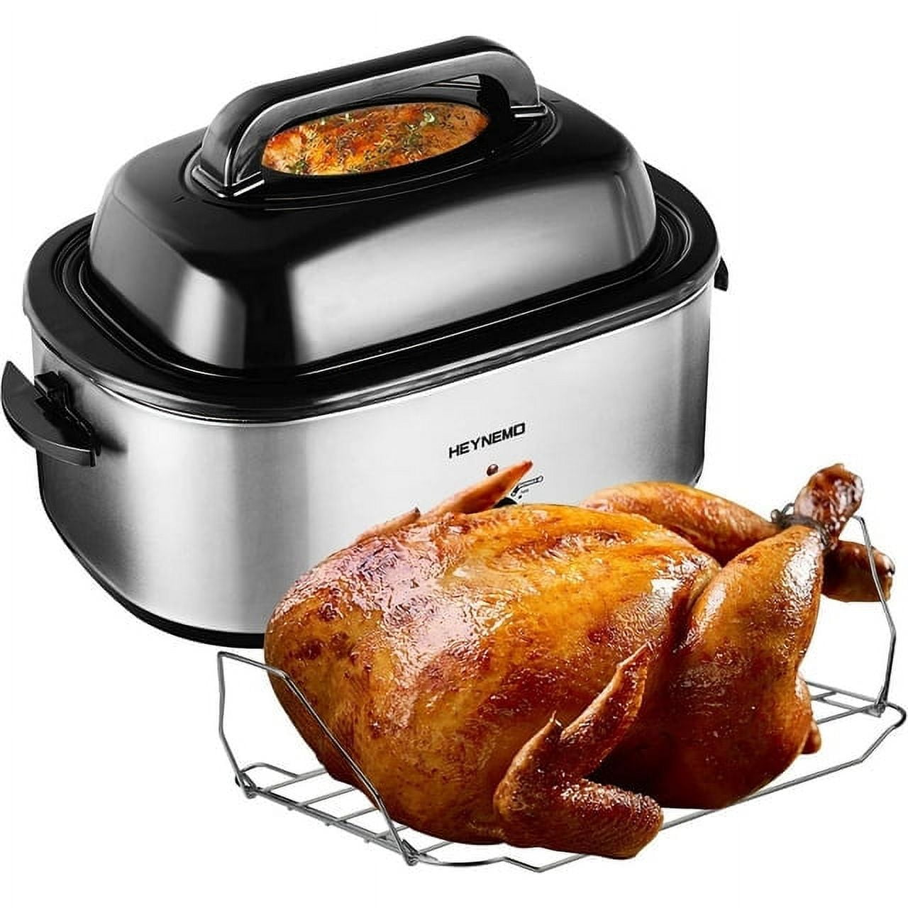 24 Quart Electric Roaster Oven, Stainless Steel Buffet Turkey Roaster Oven with Self-Basting Lid Removable Pan, Silver