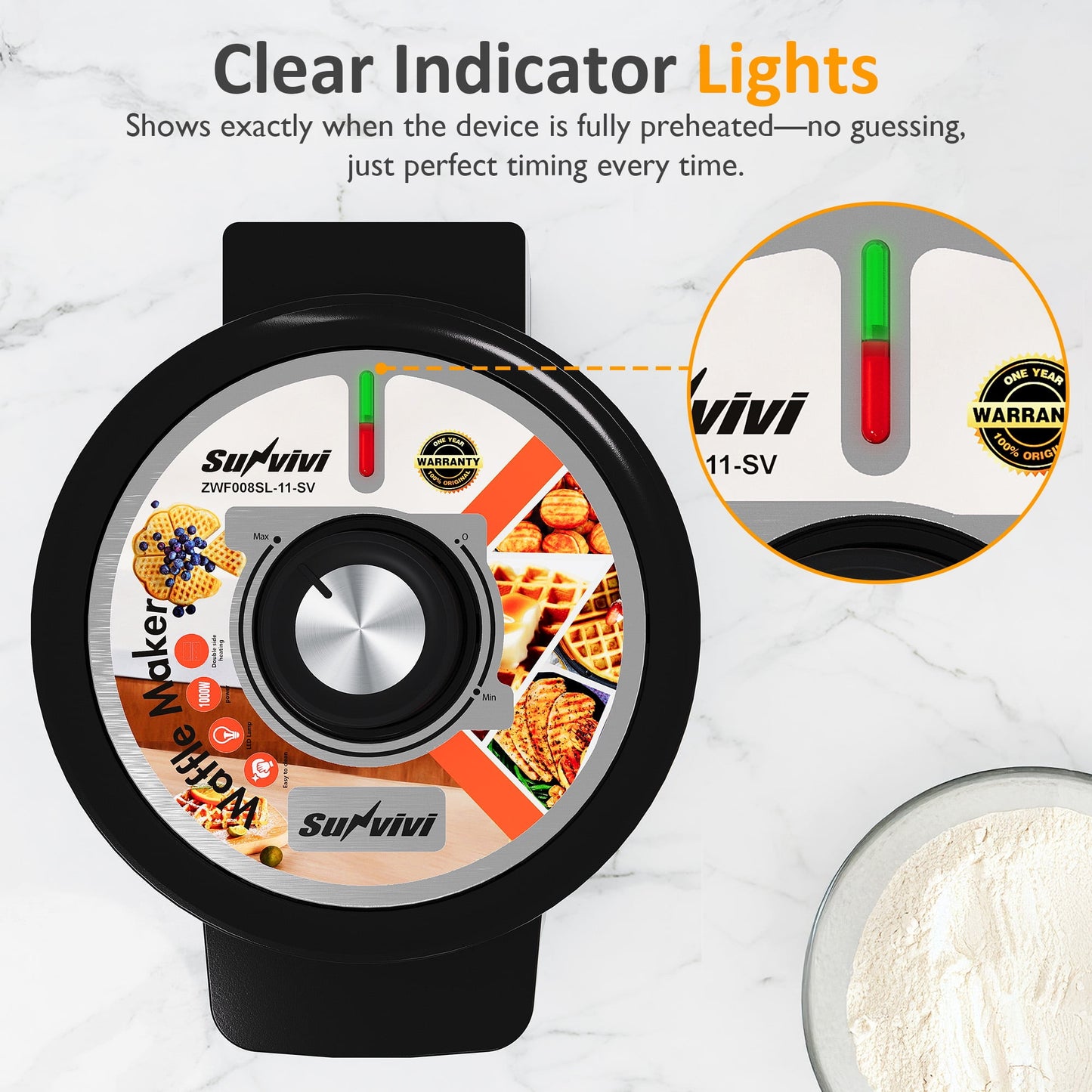 Sunvivi 5 Heart-Shaped Waffle Maker with Adjustable Temp