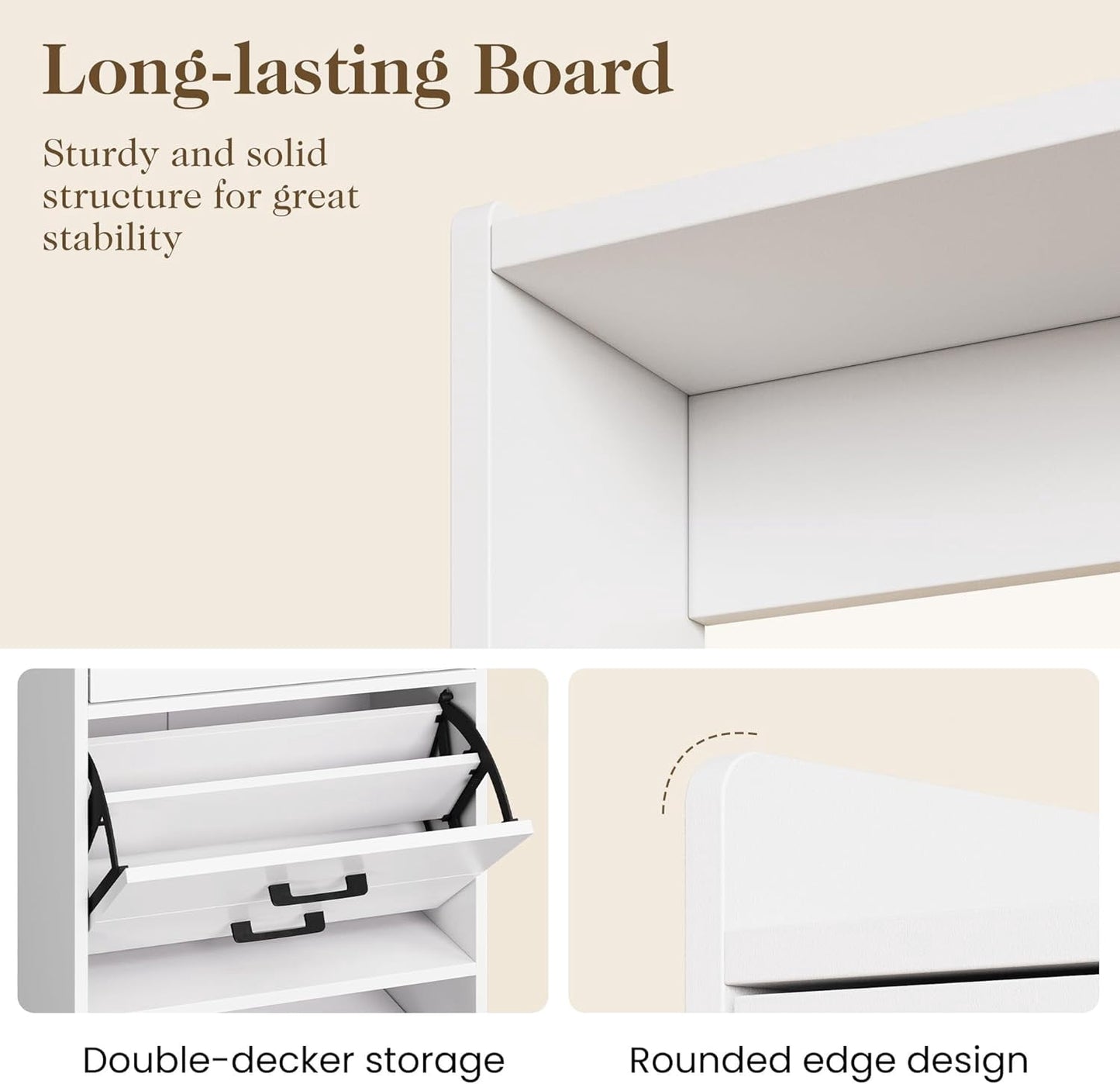 Royalcraft 5-in-1 Shoe Cabinet with Flip Drawer, Entryway Shoe Storage with Pegboard, Adjustable Shelf, Wood Entryway Cabinet, White