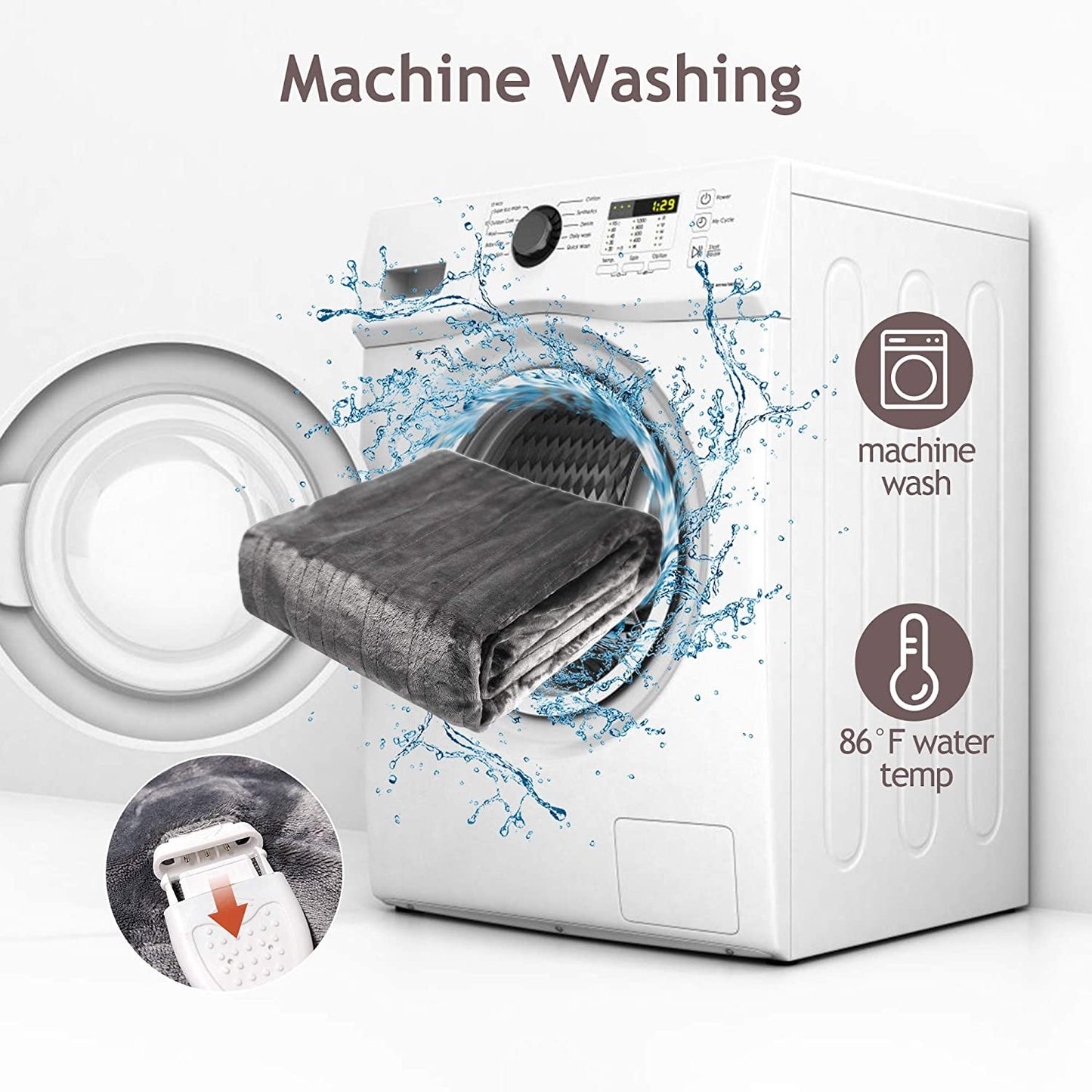 Royalcraft Electric Blanket Queen Size with Dual Control, 10 Heating Levels& 12 hours Auto-off, Overheat Protection, Grey-2