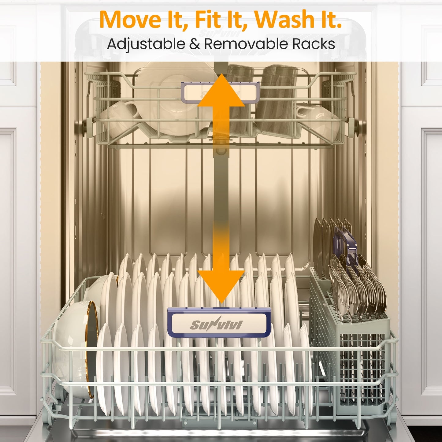 Sunvivi 24" Built-in Dishwasher, Stainless Steel Dish Washer Machine with Large 14-16 Place Settings, 8 Wash Cycles, Energy Star, Black
