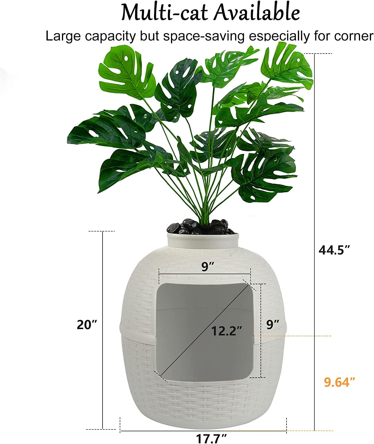 CozyHom Cat Hidden Litter Box Furniture, Artificial Plant Hidden Calley, Ventilated Waterproof And Odor Resistant, 3.3lbs Real Stone Block For Large Cats, White