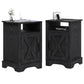 Mayincolor Wooden Farmhouse Nightstand Set of 2 with Charging Station, Rustic End Table with Storage, Black