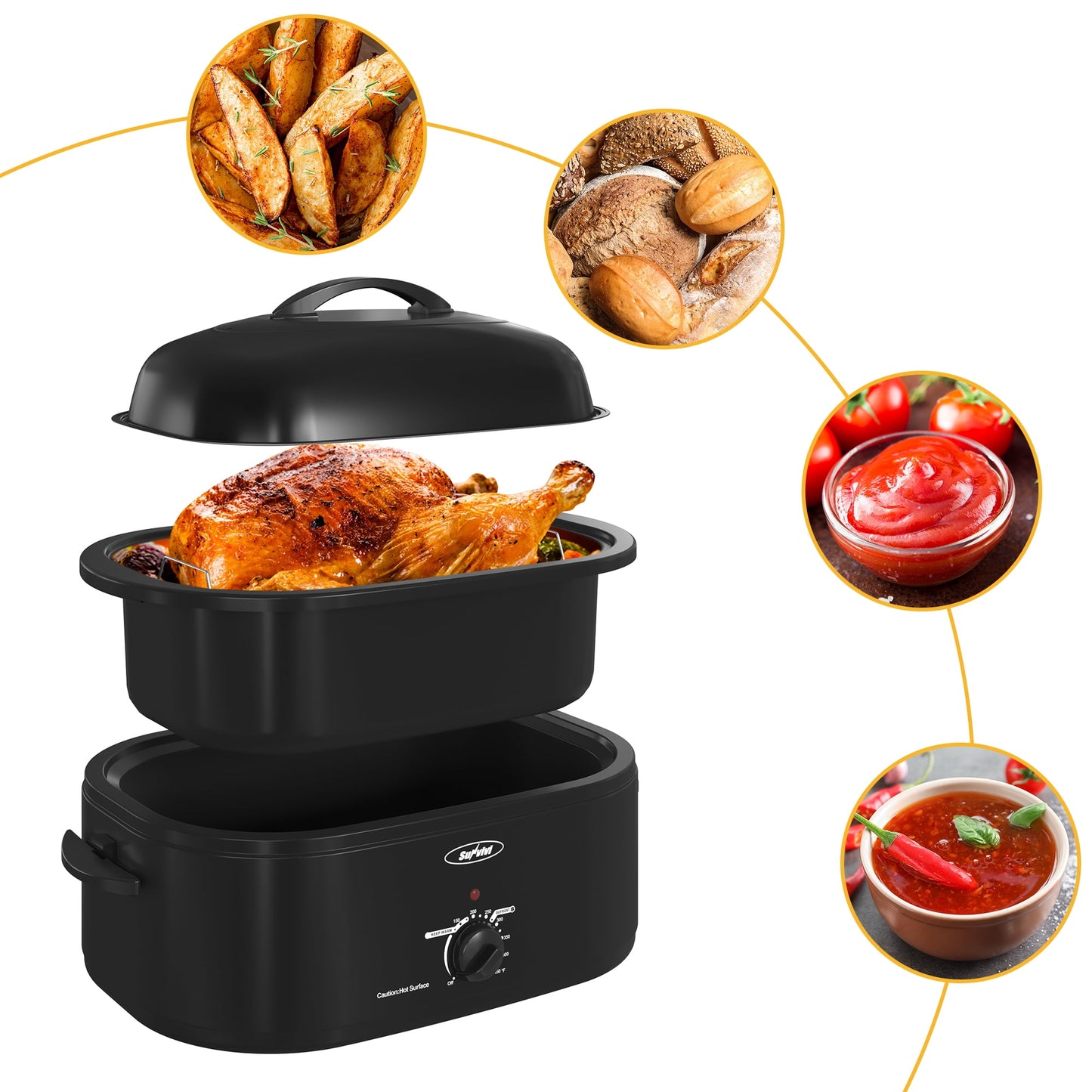 Royalcraft Electric Roaster Oven with Self-Basting Lid and Removable Pan, 20 Qt, Black