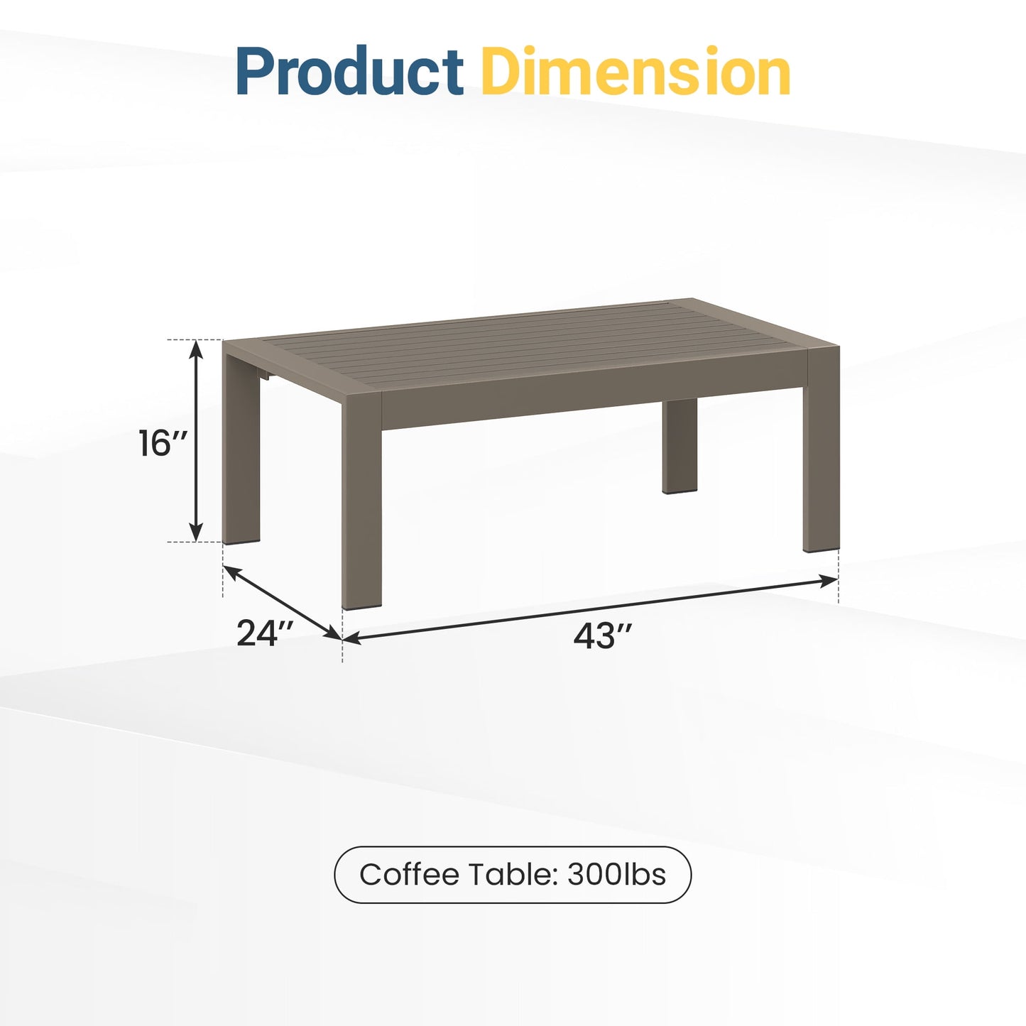 May in Color Outdoor Coffee Table Rectangle, Metal Patio Coffee Table for Balcony, Garden, Deck, Backyard, Beige