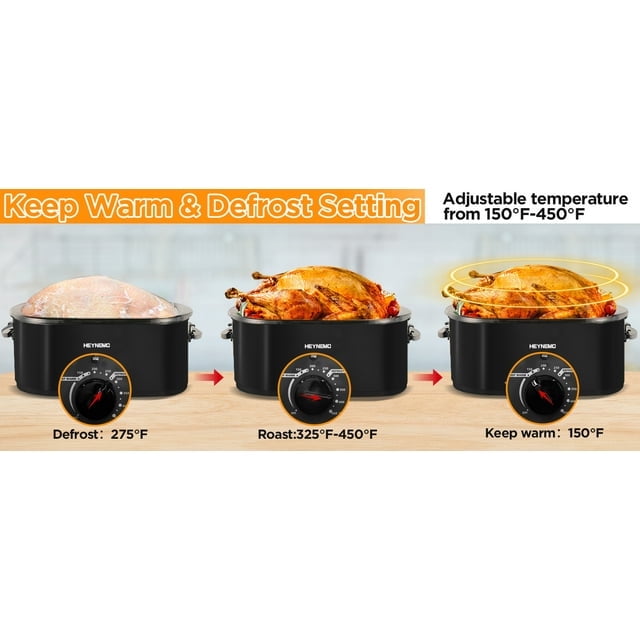 CozyHom 24 QT Electric Stainless Steel Turkey Roaster Oven, Self-Basting Lid Removable Insert Pot Perfect for Gathering and Dining, Black