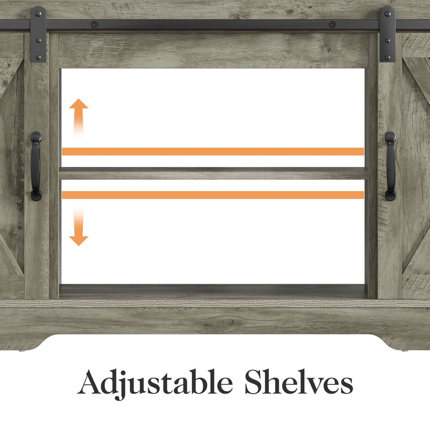 Mayincolor Farmhouse TV Stand for 65''+ Inch TV, 34'' Tall Entertainment Center, Rustic TV Console with Sliding Bar Door for Living Room (Light Grey)