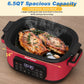 Heynemo 12-in-1 Digital Programmable Slow Cooker, 6.5 QT Large Multicooker, Multi-Cooker with Timer, Temp Control, Red