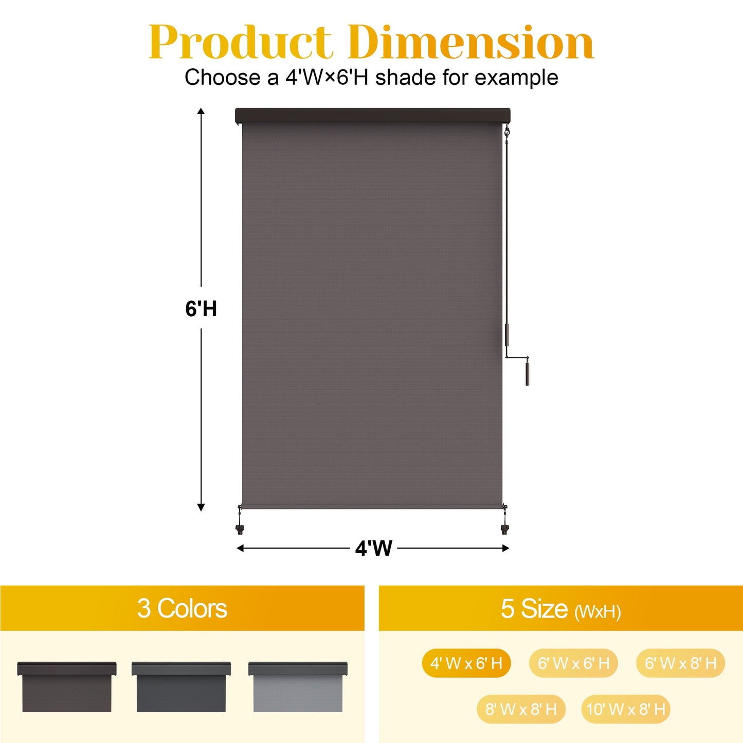 Superjoe Outdoor Roller Shades with 95% UV Blockout, 4'L x 6'W Exterior Cordless Patio Shades Roll Up Outdoor Blinds for Porch Gazebo, Blockout Waterproof Protect Privacy, Brown