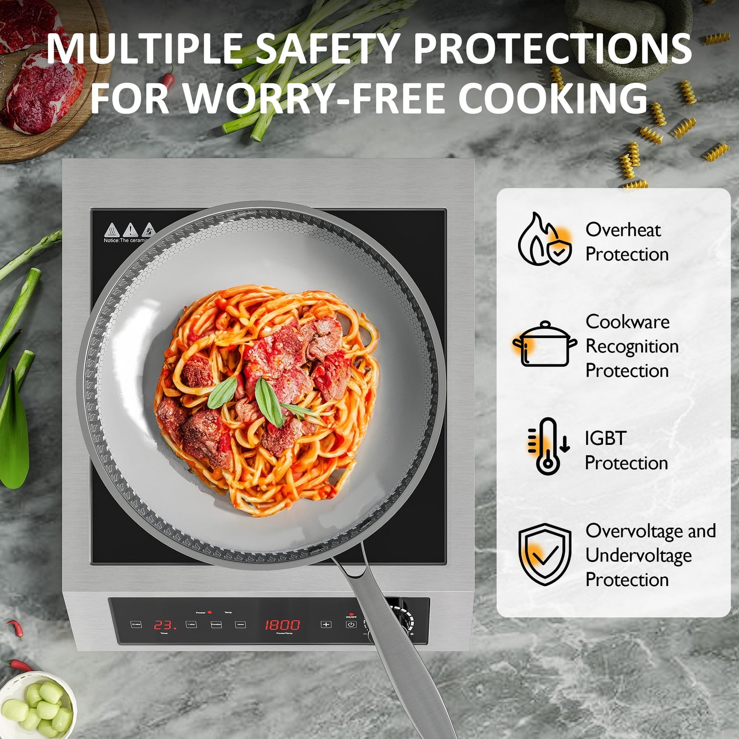 Sunvivi 1800W Portable Induction Cooktop, Commercial-Grade Electric Countertop Burner with Timer, Induction Hot Plate with LED Screen, 10 Power(100W-1800W), 14 Temp Setting(140¡ãF-536¡ãF),Black