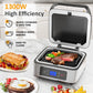 Heynemo 1300W Smokeless Indoor Grill, Electric Panini Press Sandwich Maker with Auto-Lift, Fan, Independent Upper Heating, Smart Time & Temperature Control, Removable Non-Stick Plates
