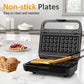 Heynemo Versatile 3-in-1 Waffle Maker & Panini Press, 850W Electric Sandwich Maker with Removable Non-Stick Plates, Tempered Glass Lid, Cool Touch Handle & Easy Cleanup