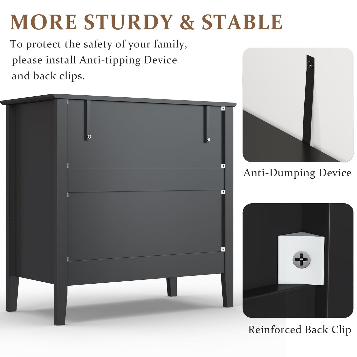 May in Color Modern 3-Drawer Fluted Dresser with Spacious Storage for Bedroom, Hallway, Living Room, Entryway, Black
