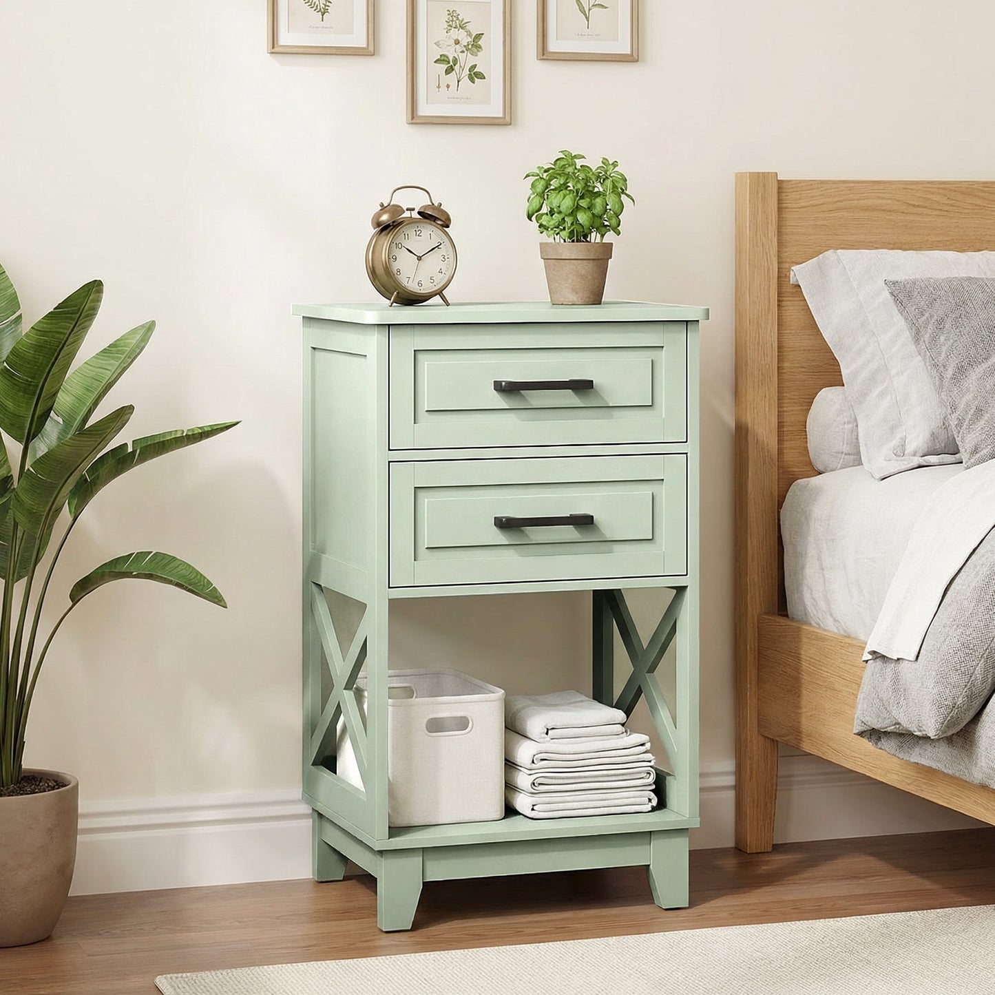 May in Color Tall Nightstand Set of 2 with 2 Drawers and Open Shelf Below, Ideal for Bedroom, Living Room, Home Office