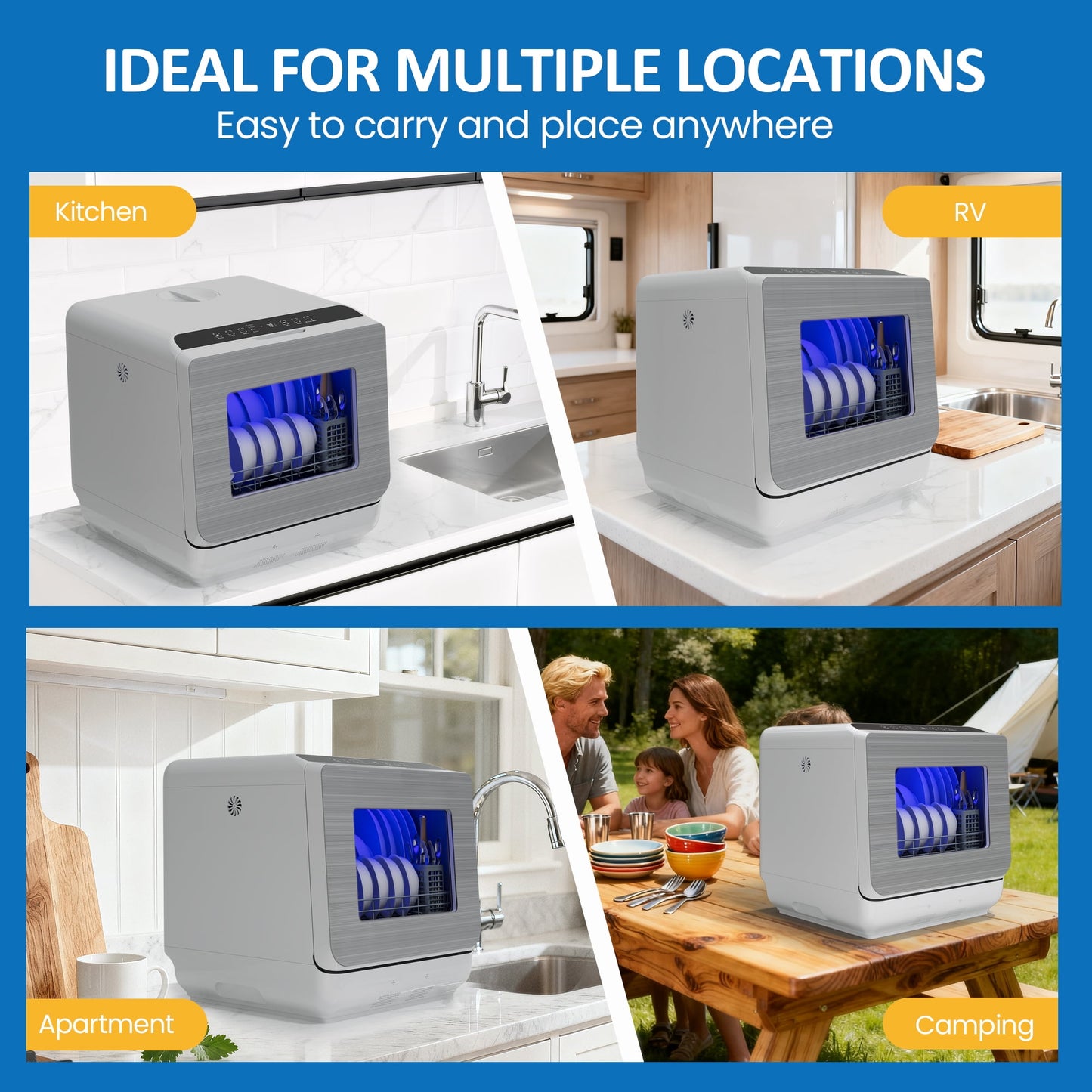 Sunvivi Portable Countertop Dishwasher 18", 152oz Built-in Water Tank, 6 Wash Programs, Energy Star, Delay Start for Apartments & RV