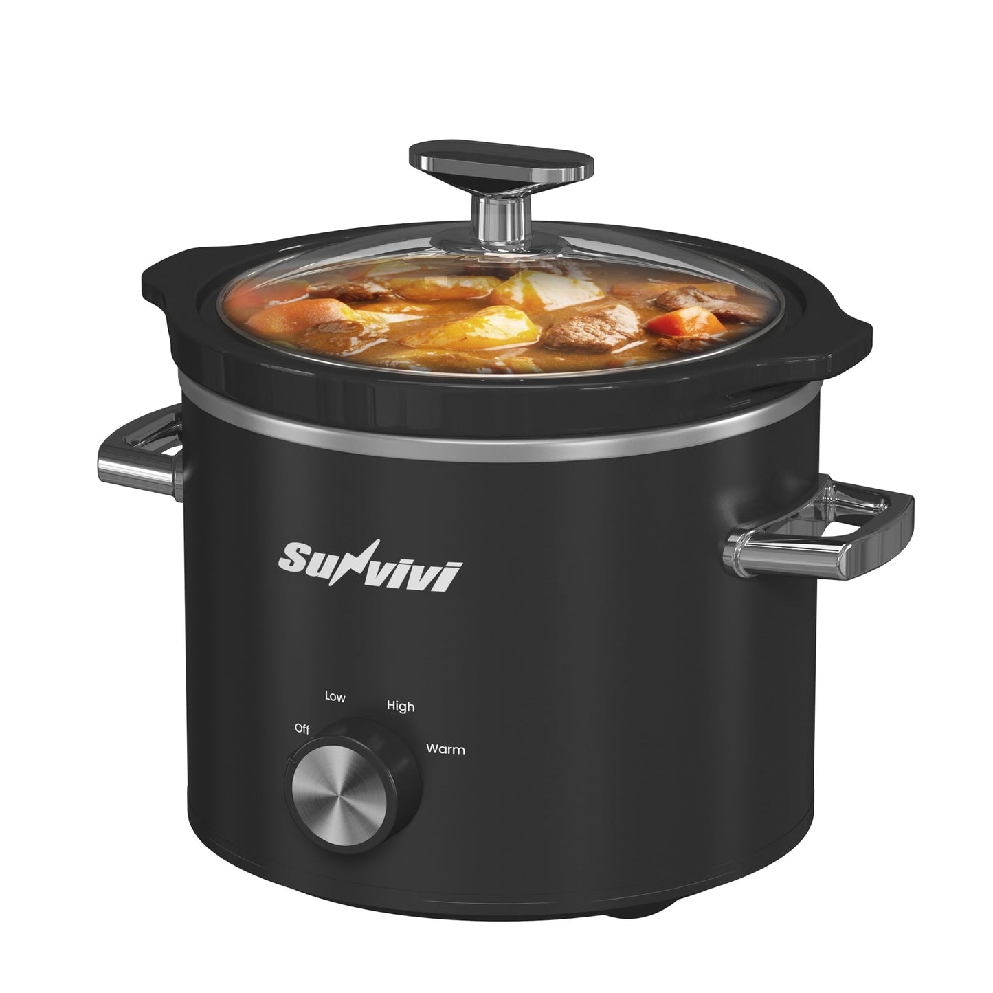 2QT Small Slow Cooker with Removable Ceramic Pot, 3 Heating Settings, Dishwasher-Safe Glass Lid, Black