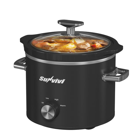 2QT Small Slow Cooker with Removable Ceramic Pot, 3 Heating Settings, Dishwasher-Safe Glass Lid, Black