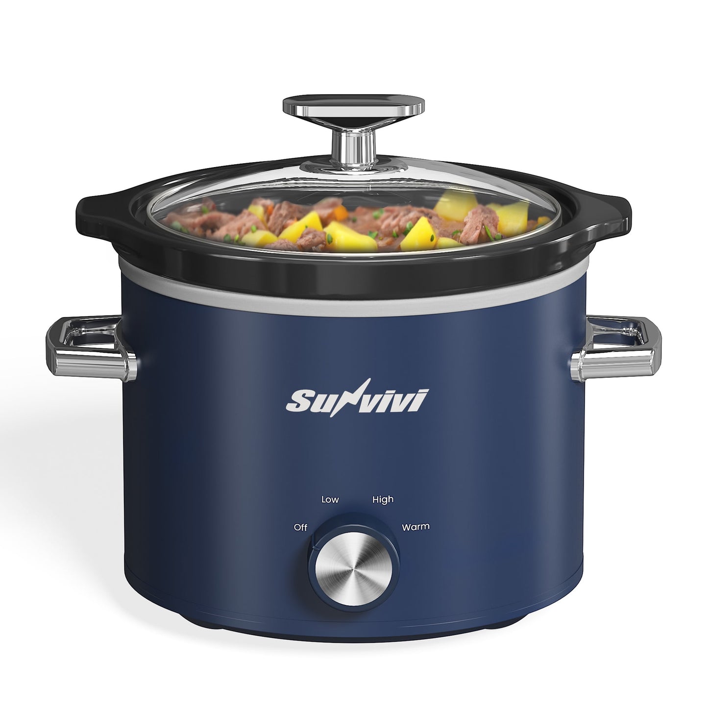 2QT Small Slow Cooker with Removable Ceramic Pot, 3 Heating Settings, Dishwasher-Safe Glass Lid,Blue