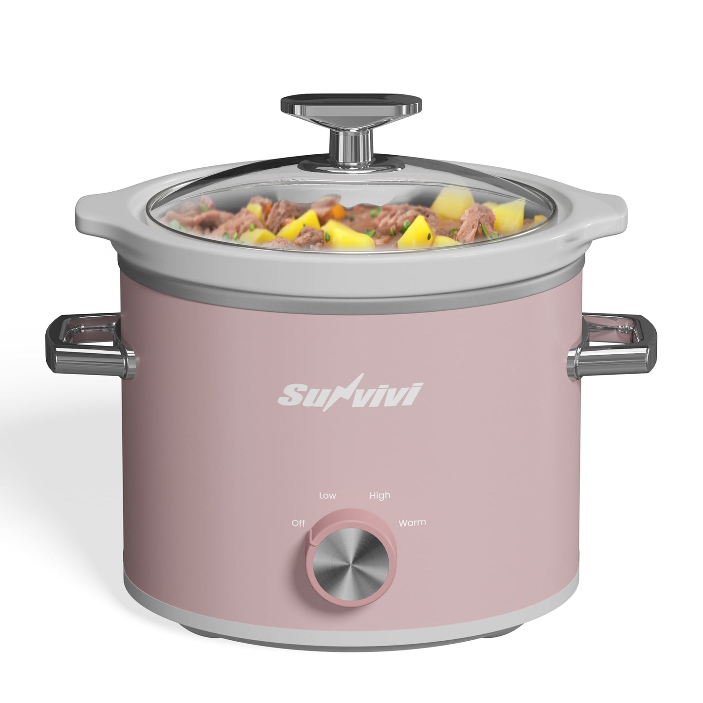 2QT Small Slow Cooker with Removable Ceramic Pot, 3 Heating Settings, Dishwasher-Safe Glass Lid, Pink