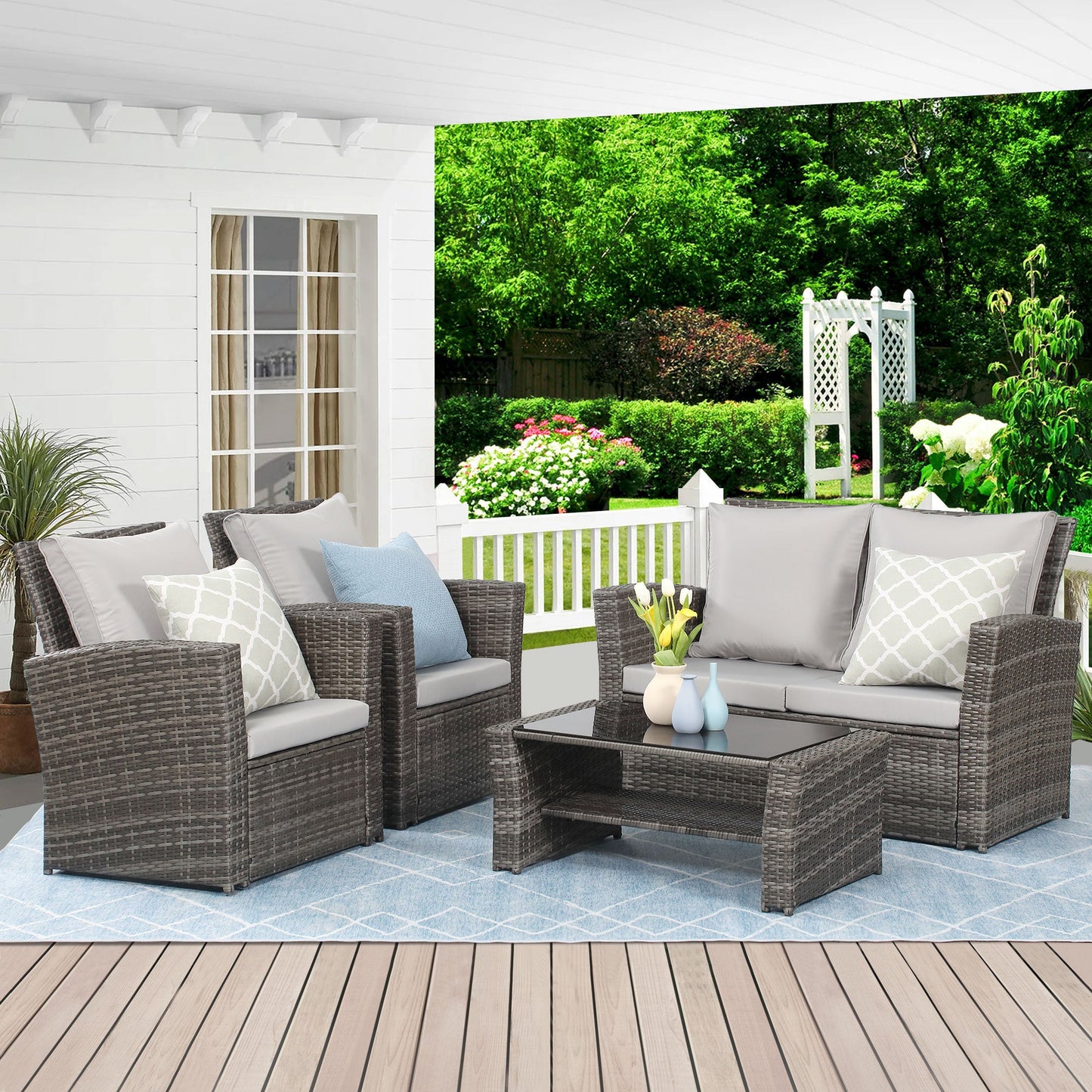 4 Piece Wicker Conversation Set