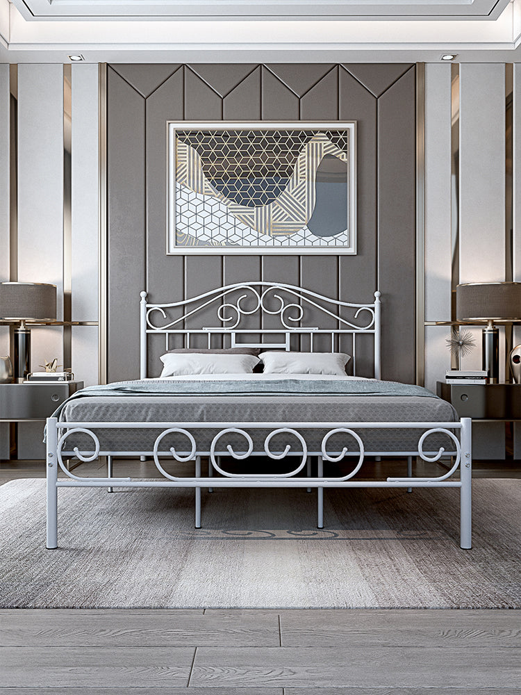 Nordic Retro Curved Floral Iron Bed - Modern Minimalist Style, Double Bed, 1.8m