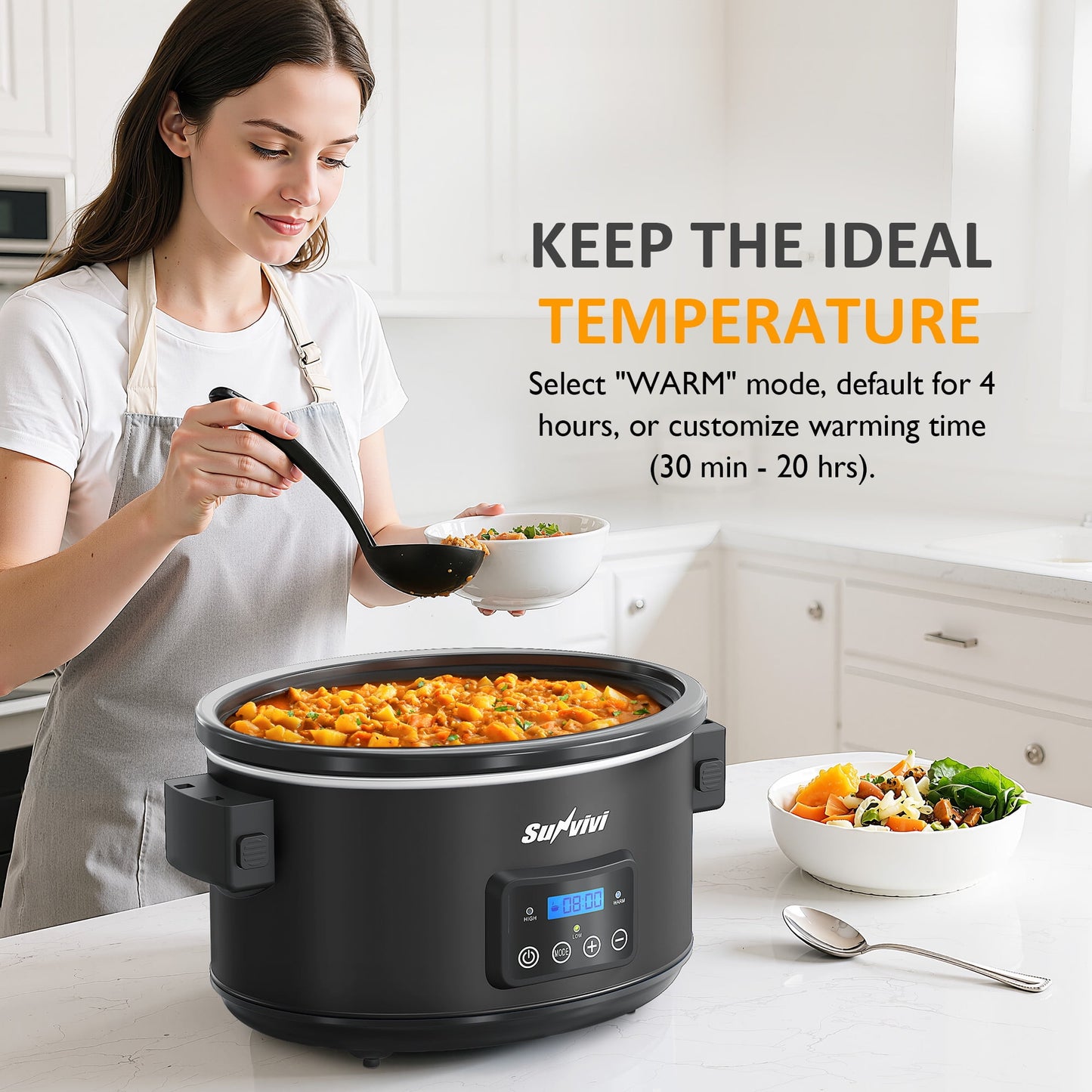 Sunvivi 8.5QT Programmable Slow Cooker with Locking Lid - Digital Display - Black