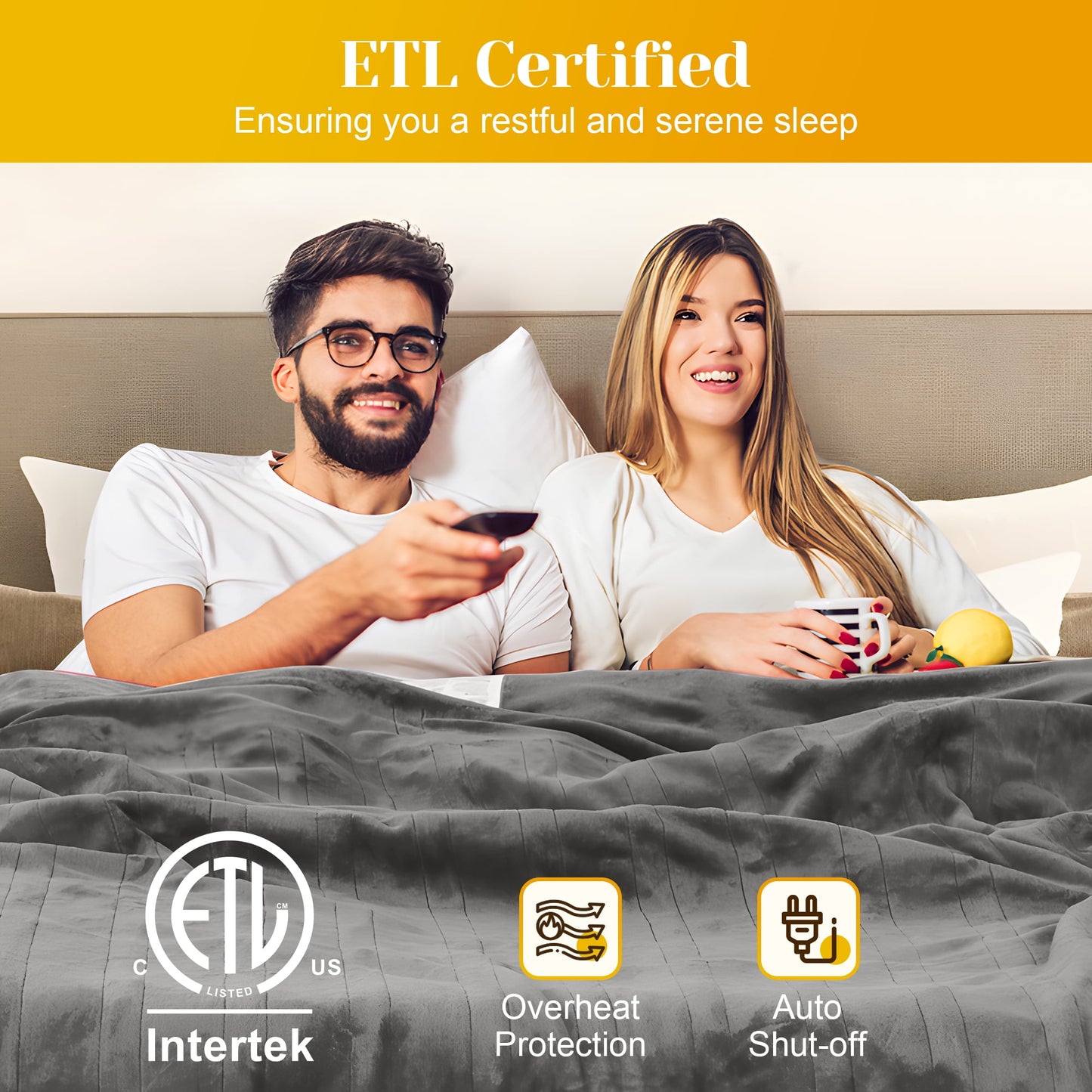 Mayincolor Electric Heated Blanket, 84" x 62" Twin Size Electric Blanket with 10 Heating Levels and 12 Hours Auto-Off, Soft Flannel and Sherp Blanket with ETL & FCC Certification, Grey