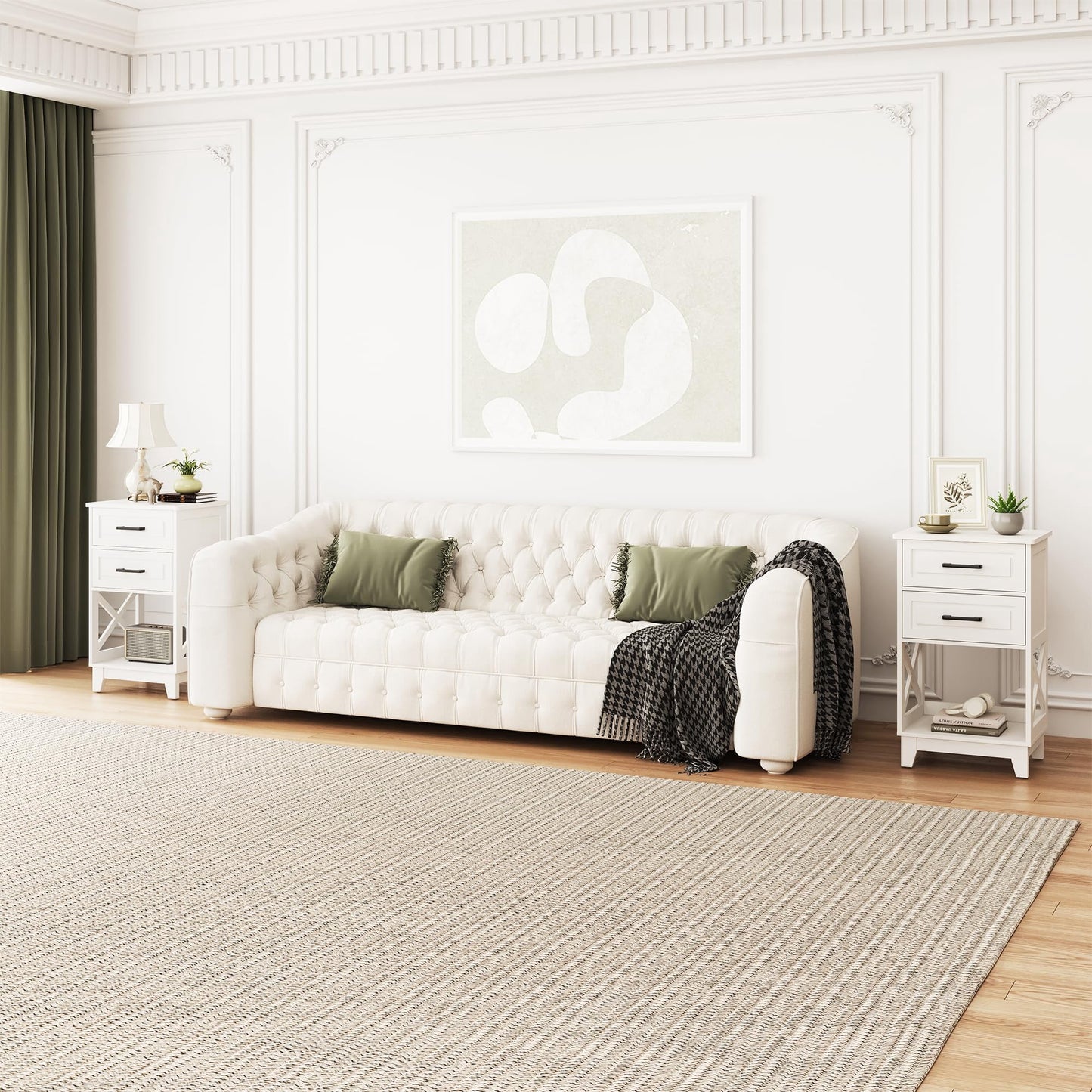 May in Color Tall Nightstand, Side Table with 2 Drawers and Open Shelf Below, for Bedroom, Living Room, Home Office, White