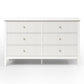 May in Color Fluted 6 Drawer Dresser, Wide Modern Chest of Drawers, Large Wood Storage Cabinet Organizer for Bedroom, Living Room, Hallway, Entryway, White