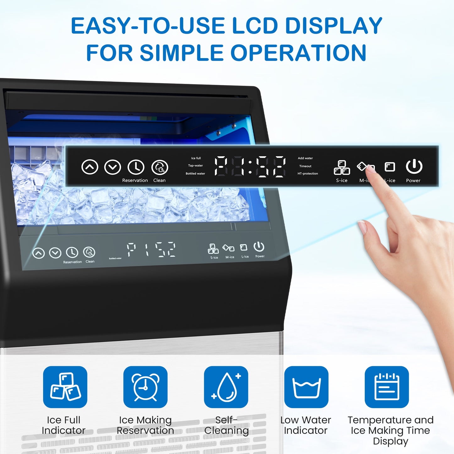 Commercial Cube Ice Maker Machine: 88-110 lbs/24H, 8-15 Minutes Fast Ice Production, Large Ice Maker with Dual Water Supply, Energy-Efficient for Home, Bar & Restaurant, Sliver