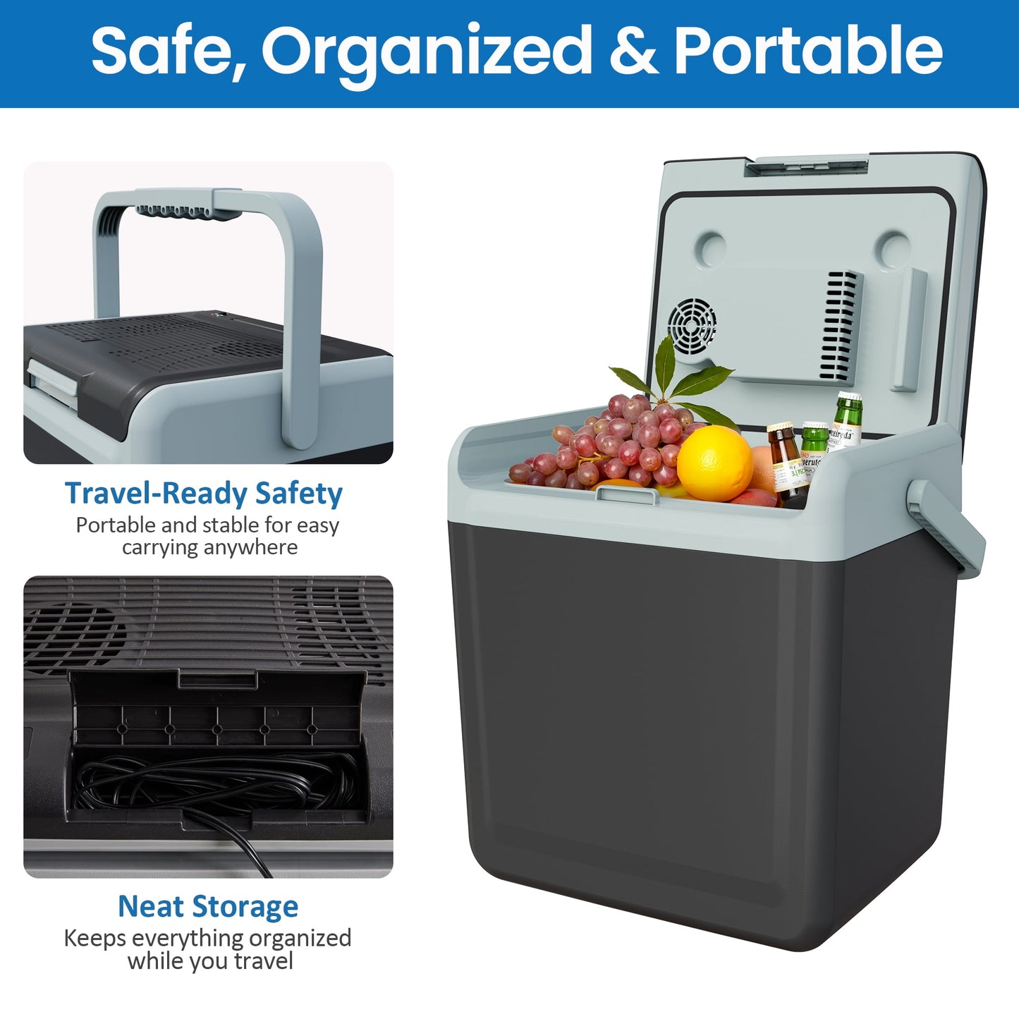 Sunvivi 25QT Portable Electric Cooler & Warmer with Handle ¨C Mini Fridge for Car, Road Trips, Camping, Home, and Office, Black