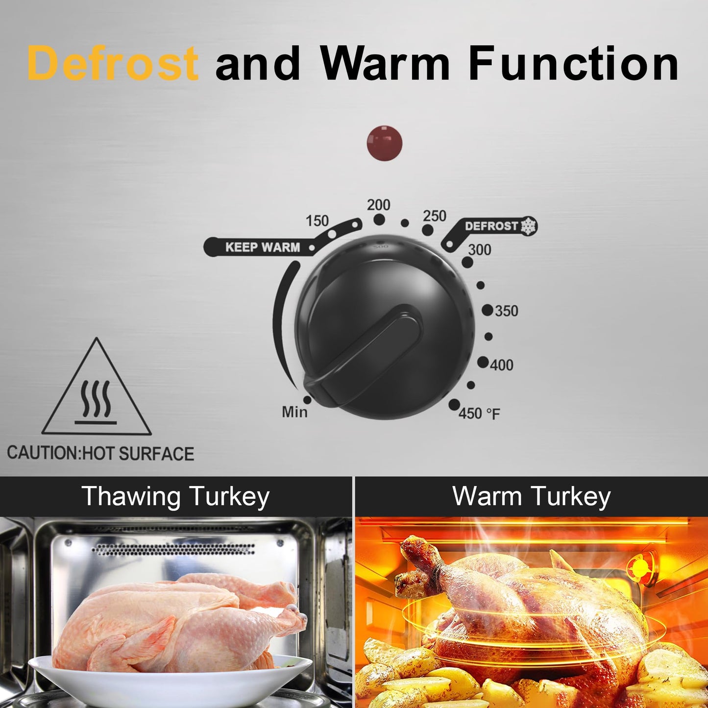 RoyalCraft 24lb 20-Quart Roaster Oven, Electric Roaster Oven with Self-Basting Lid, Turkey Roaster with Unique Defrost/Warm Function, Large Roaster with Removable Pan & Rack, Stainless Steel, Silver