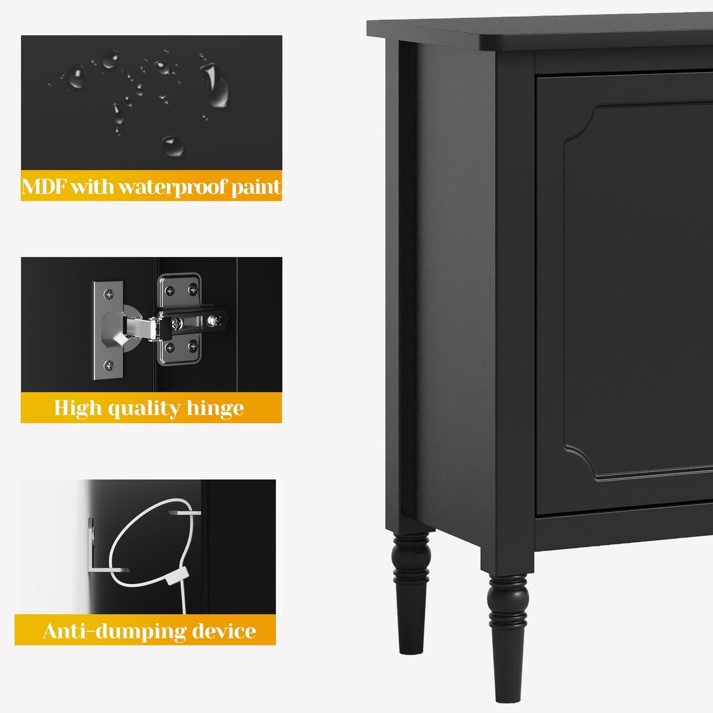 Heynemo Storage Cabinet with 2 Doors & 3 Drawers, Sideboard Cabinet with Adjustable Shelves, Ideal for Entryway, Living Room, Dining Room, Black
