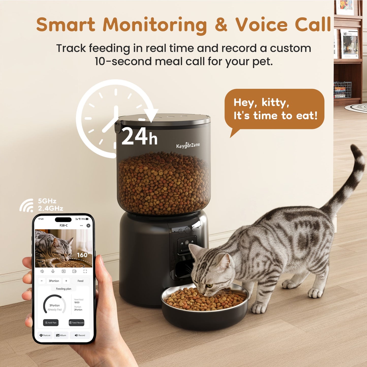 Heynemo 4L Smart Automatic Cat Feeder with HD Camera, WiFi App Control, Auto Pet Feeder for Cats and Small Dogs, Black